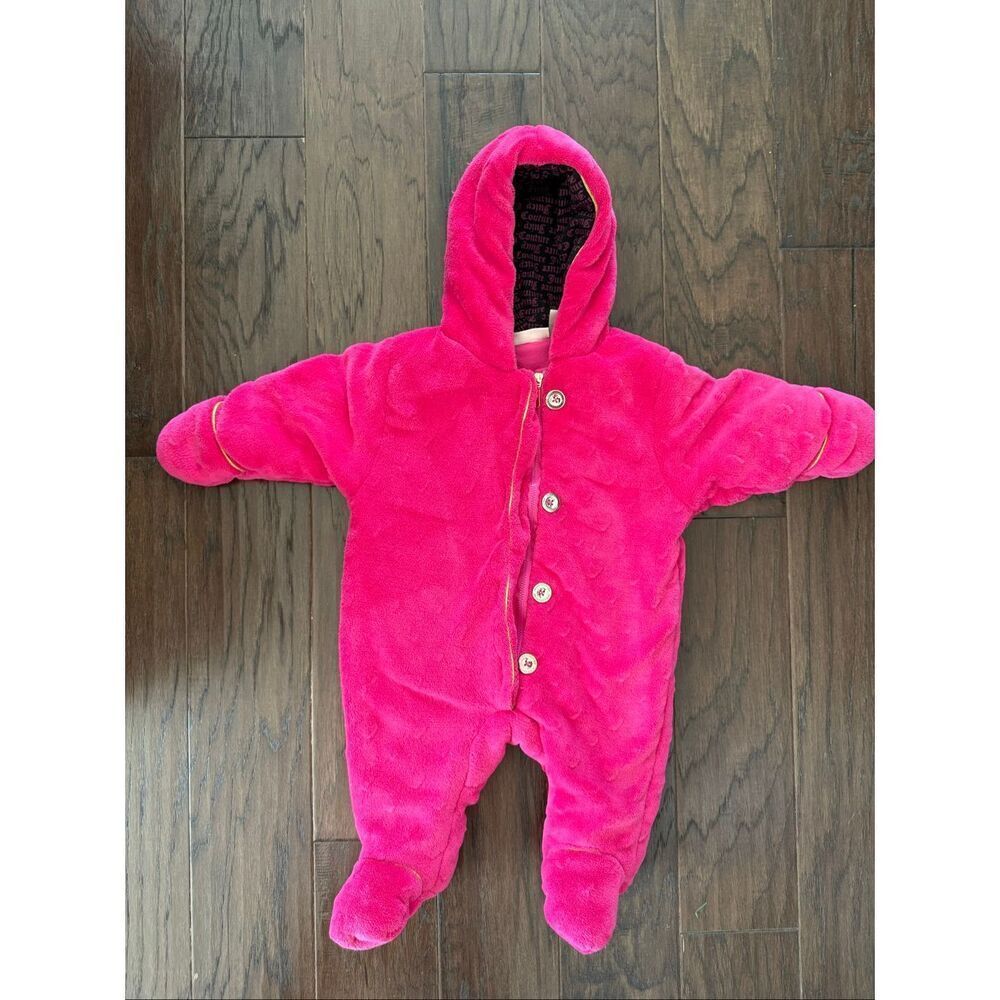 Juicy Couture Pink Fleece Bunting Gold Buttons 3-6 mo